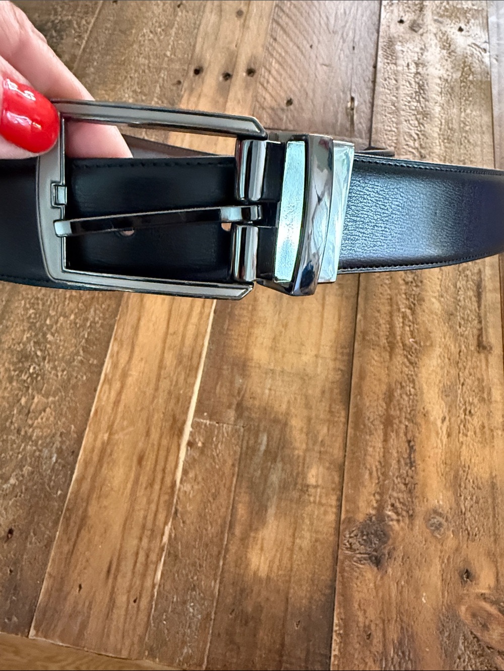 Perry Ellis Black Leather Belt with Silver Buckle